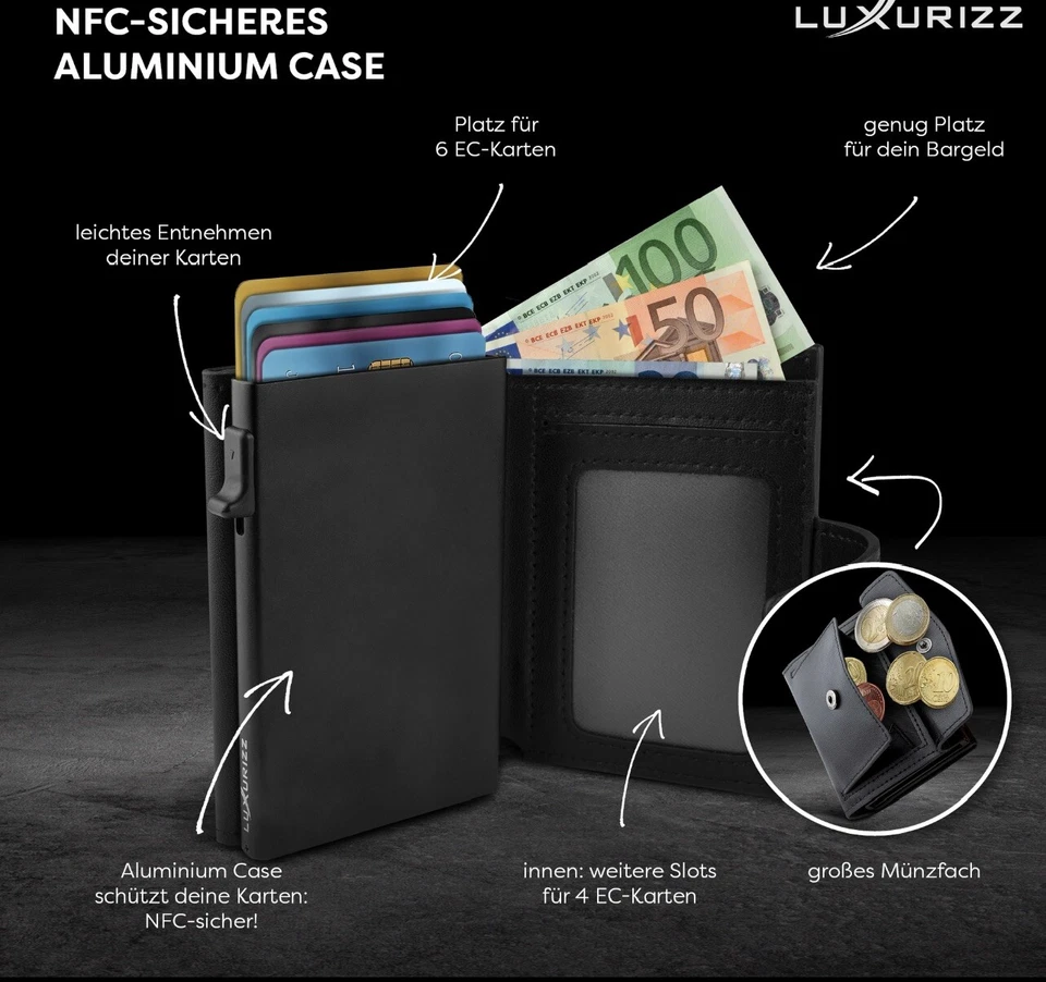 Luxurizz® Slim Wallet  Mit Münzfach Rfid Schutz Geldbeutel Geldbörse Portmonee - Bild 2 von 4