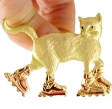 HTF! 2.25" NWOT VTG-INSPIRED CAT w/ ROLLER BLADES/ SKATES PENDANT/ BROOCH COMBO