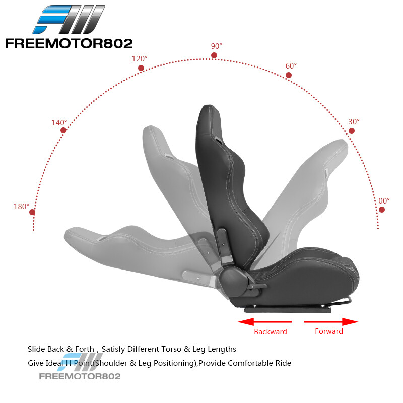 Adjustable Universal Racing Seat B Type Bk Shinny Mesh Fabric PU &Dual Slider x2