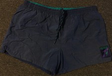 Vtg 90s Speedo Spellout Swim Trunks M Surf Beach Ocean Briefs OP Navy 80s USA