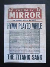 TITANIC  8.0" x 11.6" REPLICA CARD PRINT  DAILY MIRROR HEADLINE  APRIL 20th 1912