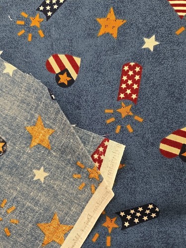 Cotton Fabric VIP Dream Spinners Cranston 44" X 48" USA Flag Hearts Blue - Picture 4 of 7