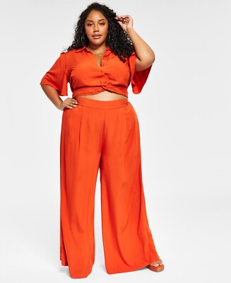 NEW Nina Parker Women Trendy Plus Size Wide-Leg Pants Clay Red