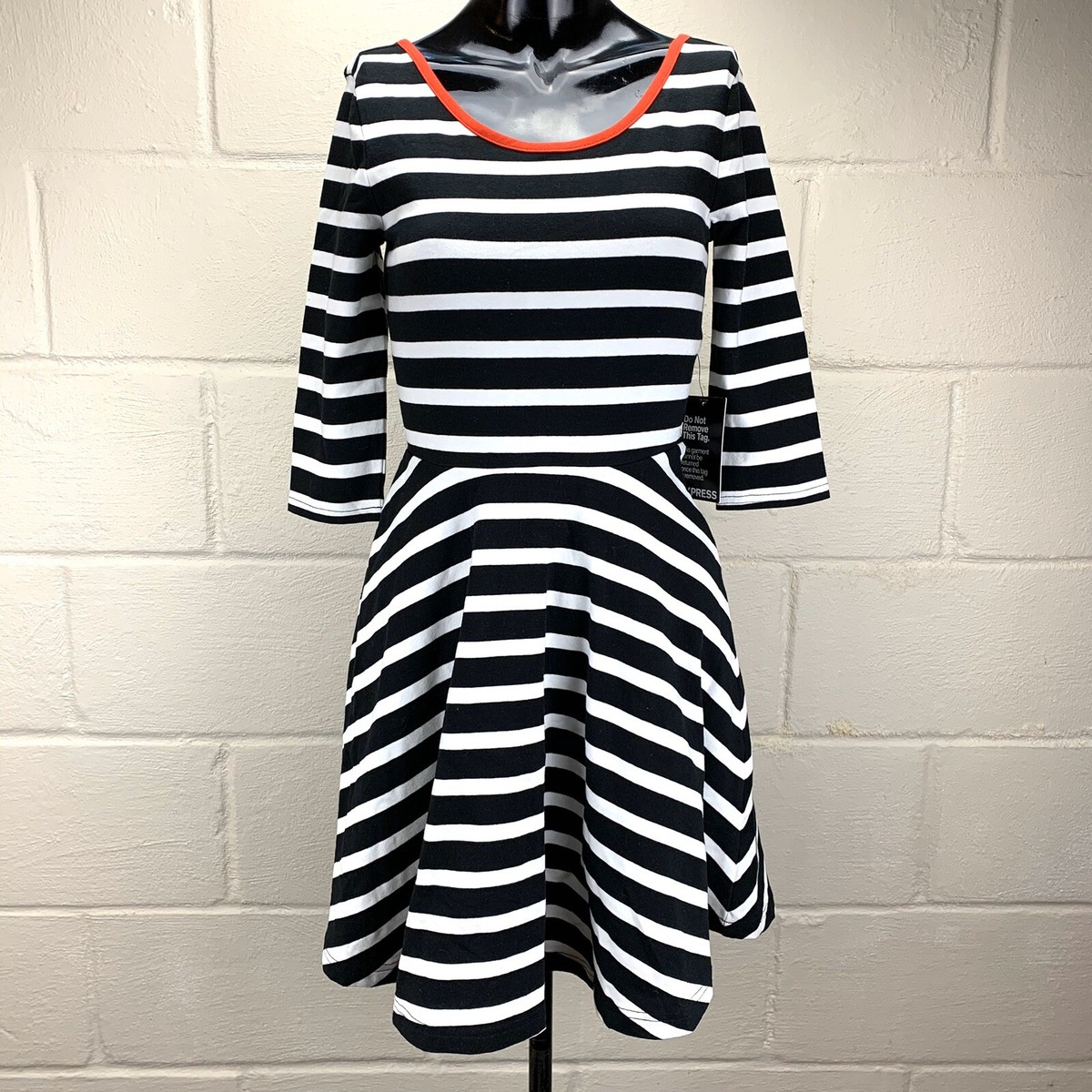 express casual dress Womens Black and White Stripe Size XS Scoop Neck Back Zip Length:32 Beaded Formal Dress Off Ebony Ebay