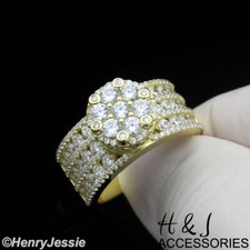 WOMEN 925 STERLING SILVER ICY CZ GOLD PLATED ROUND ENGAGEMENT RING SIZE 7-12 201