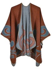 Women's Shawls and Wraps Open Front Poncho Cape Winter Sweater N22-retro Orange