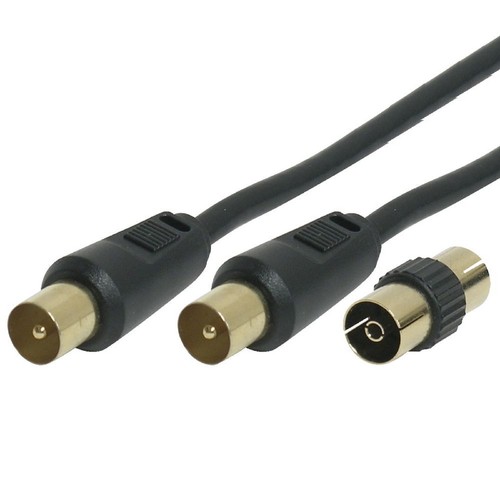 Coaxial TV Aerial Extension Cable - Male To Female, Gold Plated, 1 Meter Length