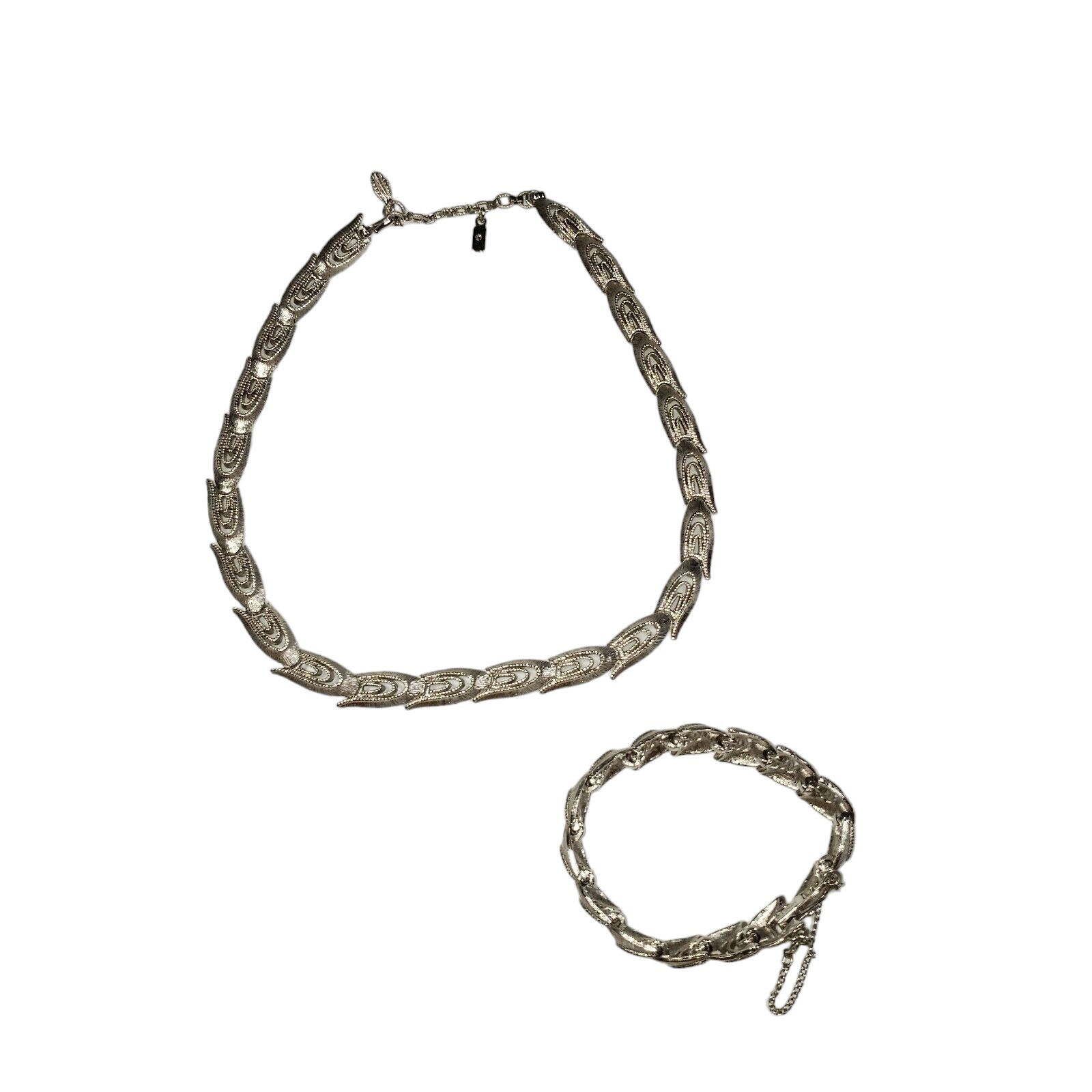 VTG Monet Necklace 2pc Set Silver-Tone C-Link Chain Signed Costume Jewelry