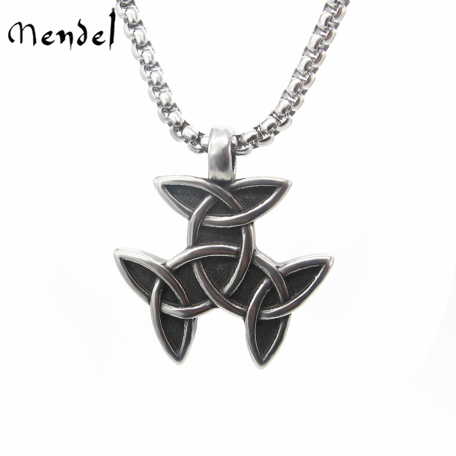 MENDEL Mens Irish Celtic Trinity Knot Triquetra Pendant Necklace