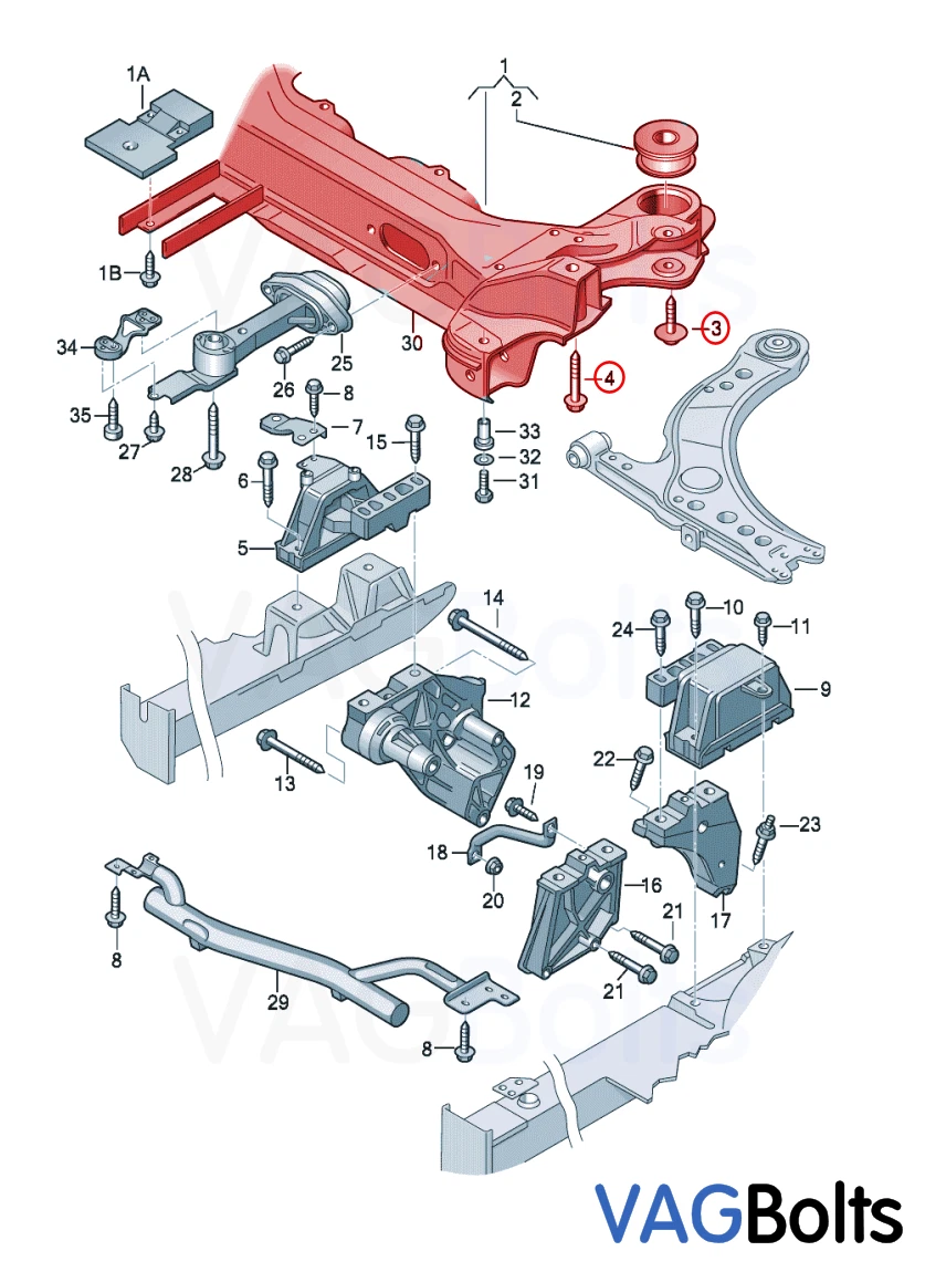 VW Audi Front Subframe Assembly Carrier Bolt kit Golf Mk4 Bora 