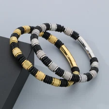 Men's Stainless Steel Bracelets Personalized Braided Leather Rope Bracelet New