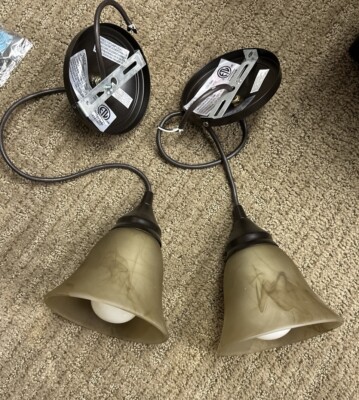 Set of 2 Intertek Litex Pendant Drop Lights Brown 120V Lamps Model CPM-13FBZ
