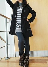 S-deer Lady Hooded Thermal Jacket Blazer Coat Outfit Top Button Down Black Sizem