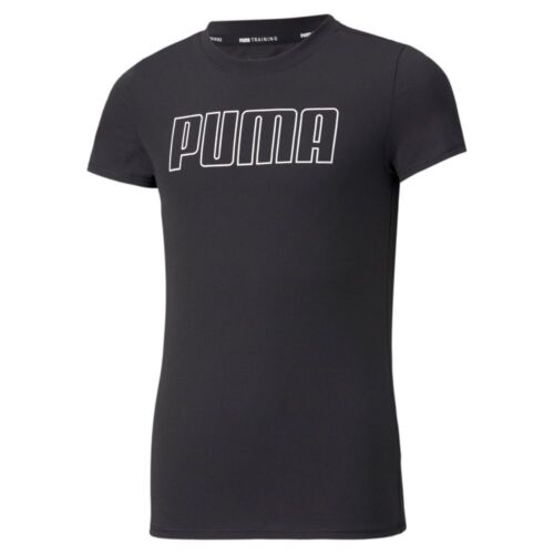 Puma Runtrain Youth Girls Sports Casual Short Sleeve Tee T-Shirt Crew Neck Black - Afbeelding 1 van 18