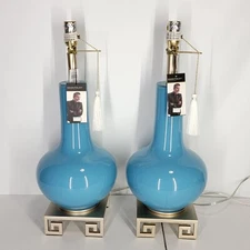 Stylish Glass Table Lamp StyleCraft Dann Foley Blue Glass/Gold Metal SET OF 2