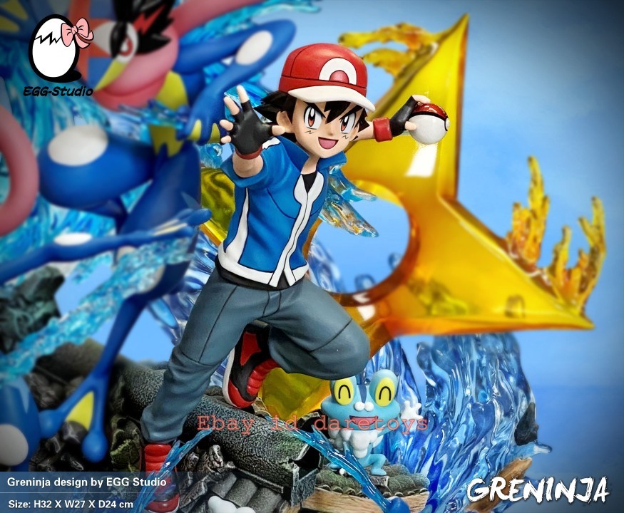 EGG STUDIO Ash Ketchum Greninja Family Resin Statue Model H12.6