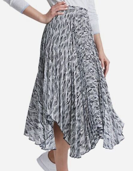 MARCS Blue White Zebra Pleated Skirt Size AU 10 NWT Dip Hem Elegant Style