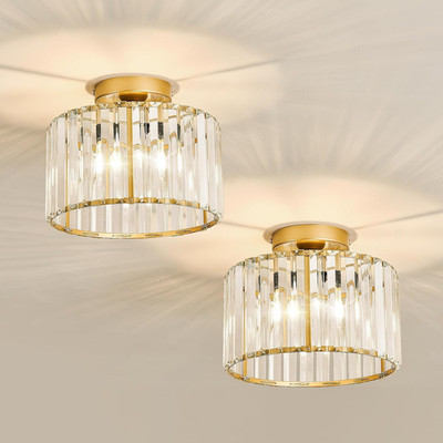Gold Crystal Semi Flush Mount Ceiling Light - 2 Pack Vintage Fixture