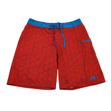 North Face Board Shorts Sz 34 Red Geometric Swim Trunks Unlined 9.5"