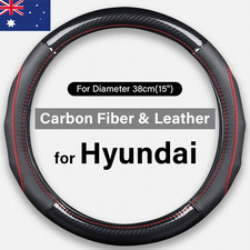 For Hyundai NEW Steering Wheel Cover Carbon Fiber Perforated Black with Red Line