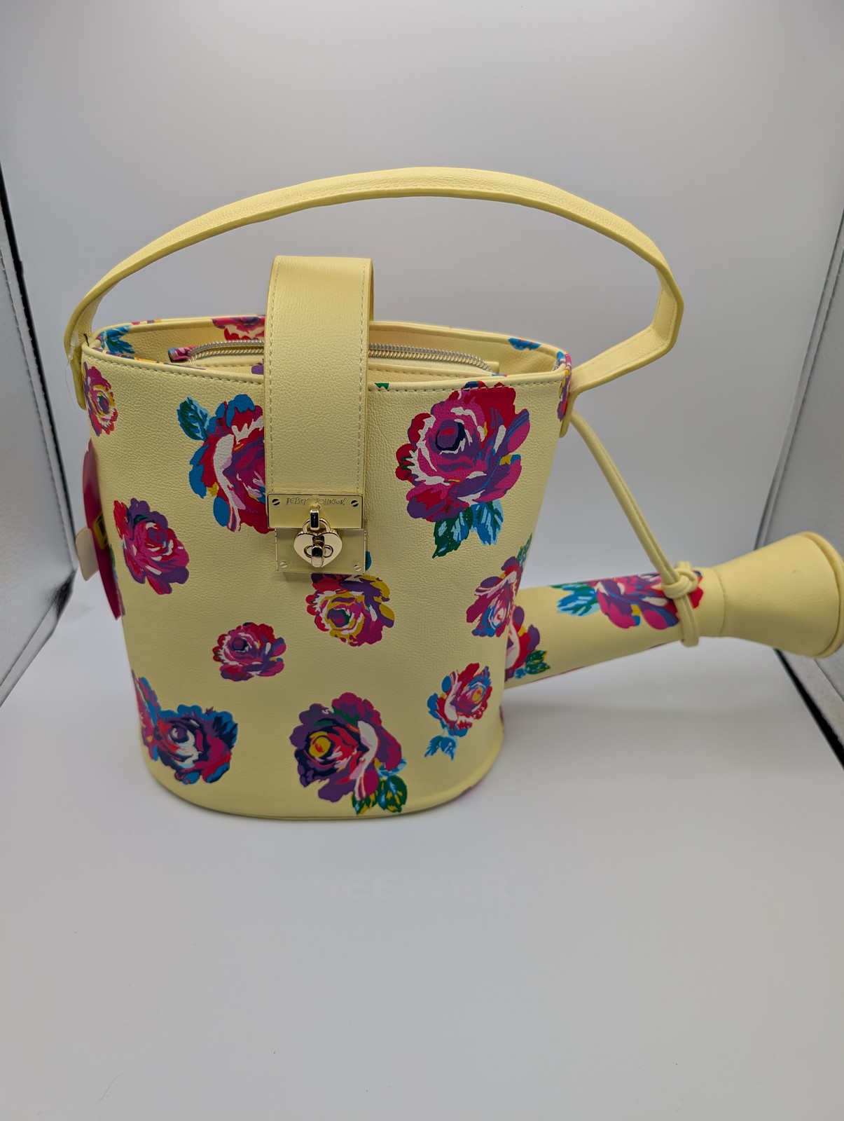 Betsey Johnson RARE Watering Can Crossbody Bag Yellow Floral Faux Leather