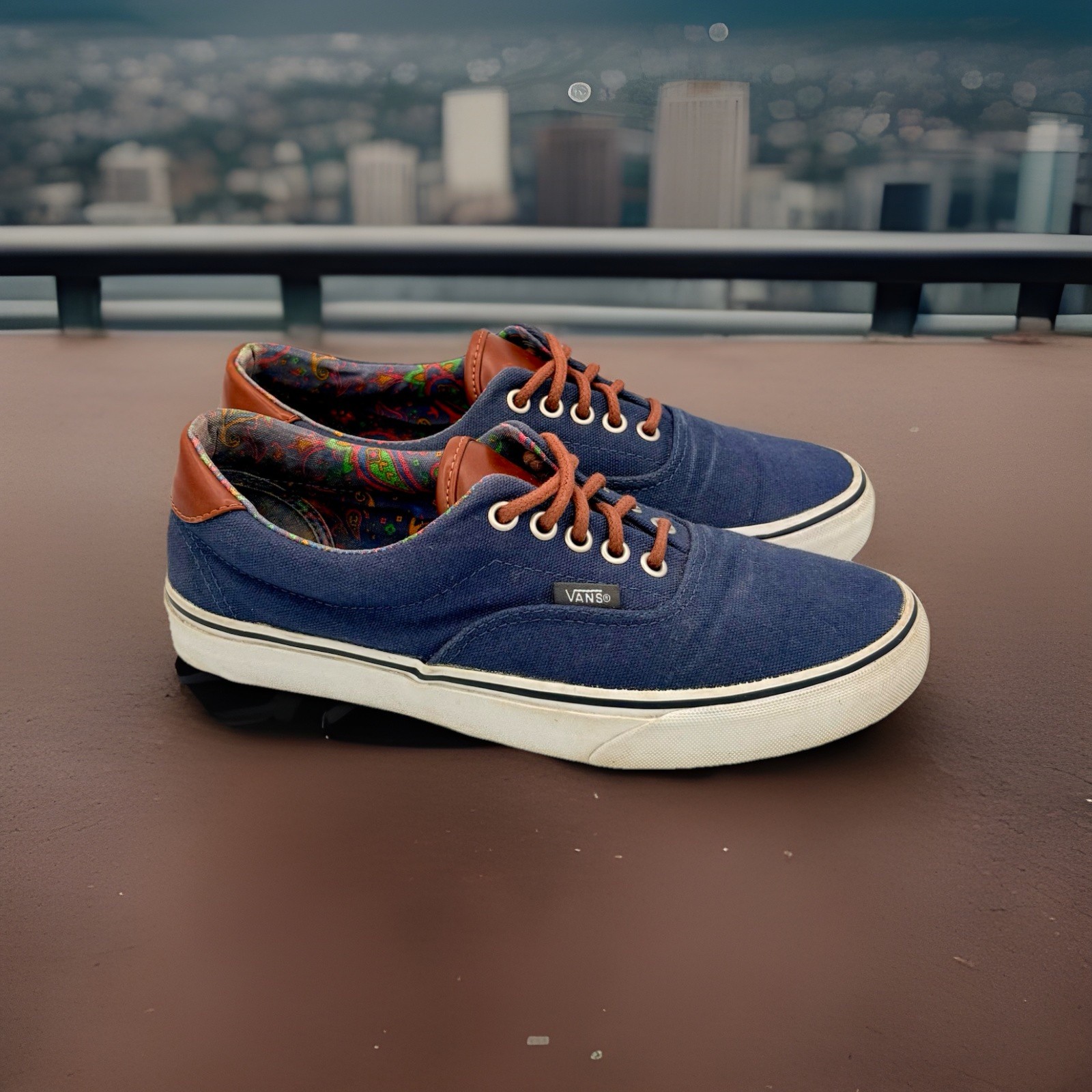 Vans Woman's 9.5/Men's 8 Era 59 C&L Dress Blues/Paisley Skate Canvas & Leather