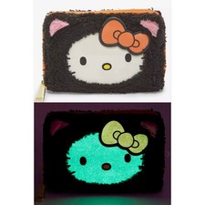 Loungefly Sanrio Hello Kitty Black Sherpa Cat costume wallet Halloween NWT GITD