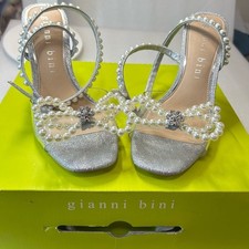 Gianni Bini women Glittering Silver Heels with Pearl Accents
