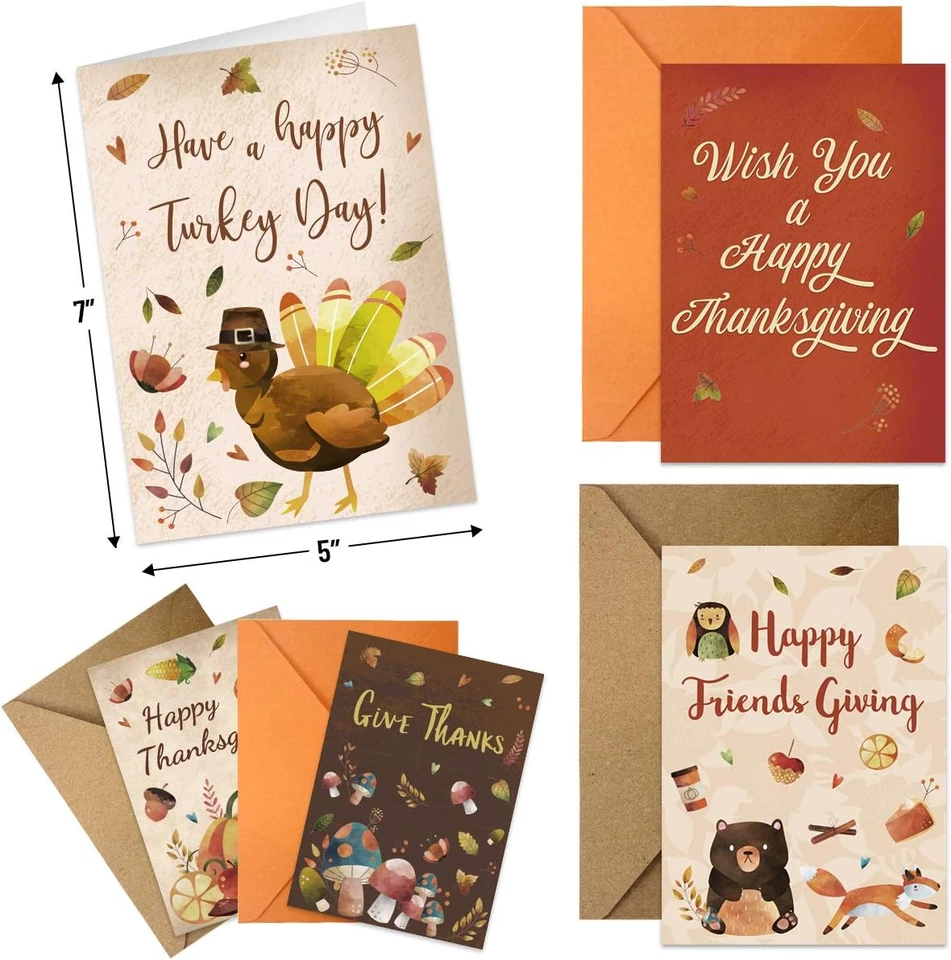 12 Thanksgiving Greeting Cards Thanksgiving Cards with Envelopes 5 X 7 for Kids  - Image 2 of 4