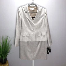 Le Suit Women’s 2PC Skirt Suit Size 16 NWT Gray Pinstripe Career Set