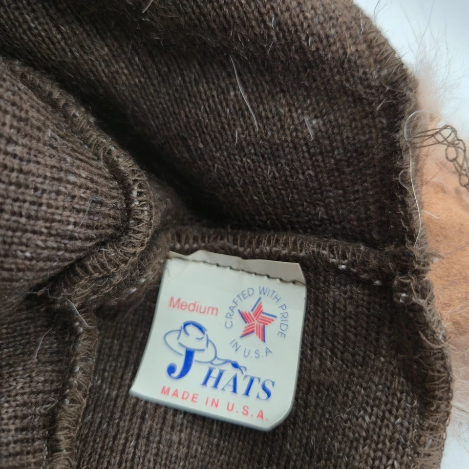 Faux Fur Coonskin Cap Davy Crockett Hat Medium Brown Tail Made in USA by J HATS - Image 4 of 4