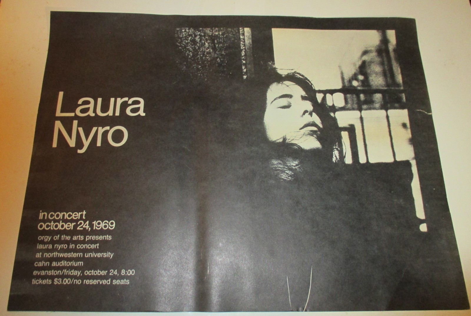 Rare Real 1969 Laura Nyro Live At Evanston Il. Northwestern University Poster!