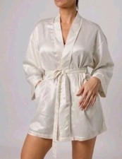 Vtg 90's Victoria's Secret Gold Label Cream Ivory Satin Kimono Wrap Robe O/S