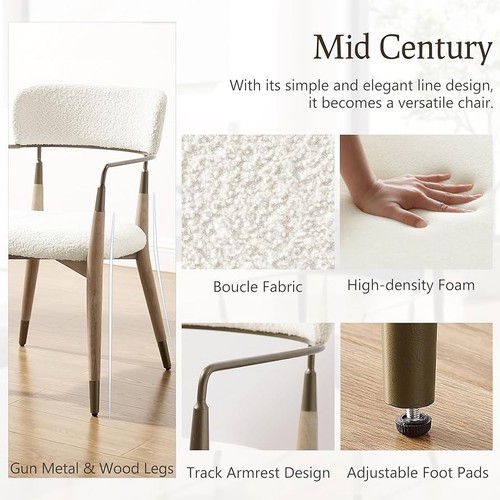 Savannah Chairs In White Noise Fabric, White Washed Wood & Copper Accents(Set 2) - Picture 3 of 5