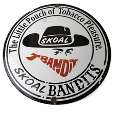 Vintage Skoal Sign - Tobacco Chew Gas Pump Display Porcelain Ad Sign