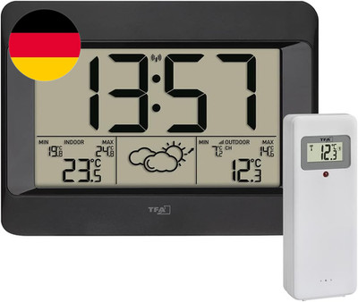 TFA Dostmann Funk-Wetterstation Zeno, 35.1163.01, Digitale Funk-Wanduhr Mit Wett