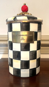 MacKenzie Childs Courtly Check Black & White Enamel & Steel Canister - Large