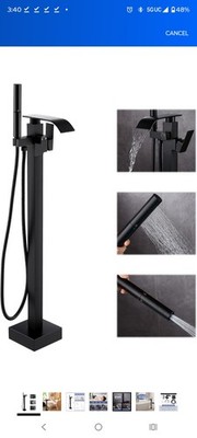 Waterfall Freestanding Bathtub Faucet, Floor Mount Bathroom Tub Filler