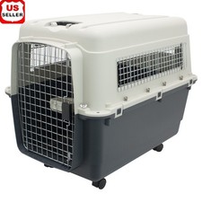 X-Large Plastic Dog Kennel IATA Approved Travel Crate Wheels Food Dishes New