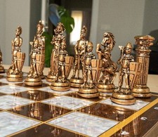 Image of Decorative Chess Set Antique British Handmade Mosaic Board | Collector’s Gift 🎁