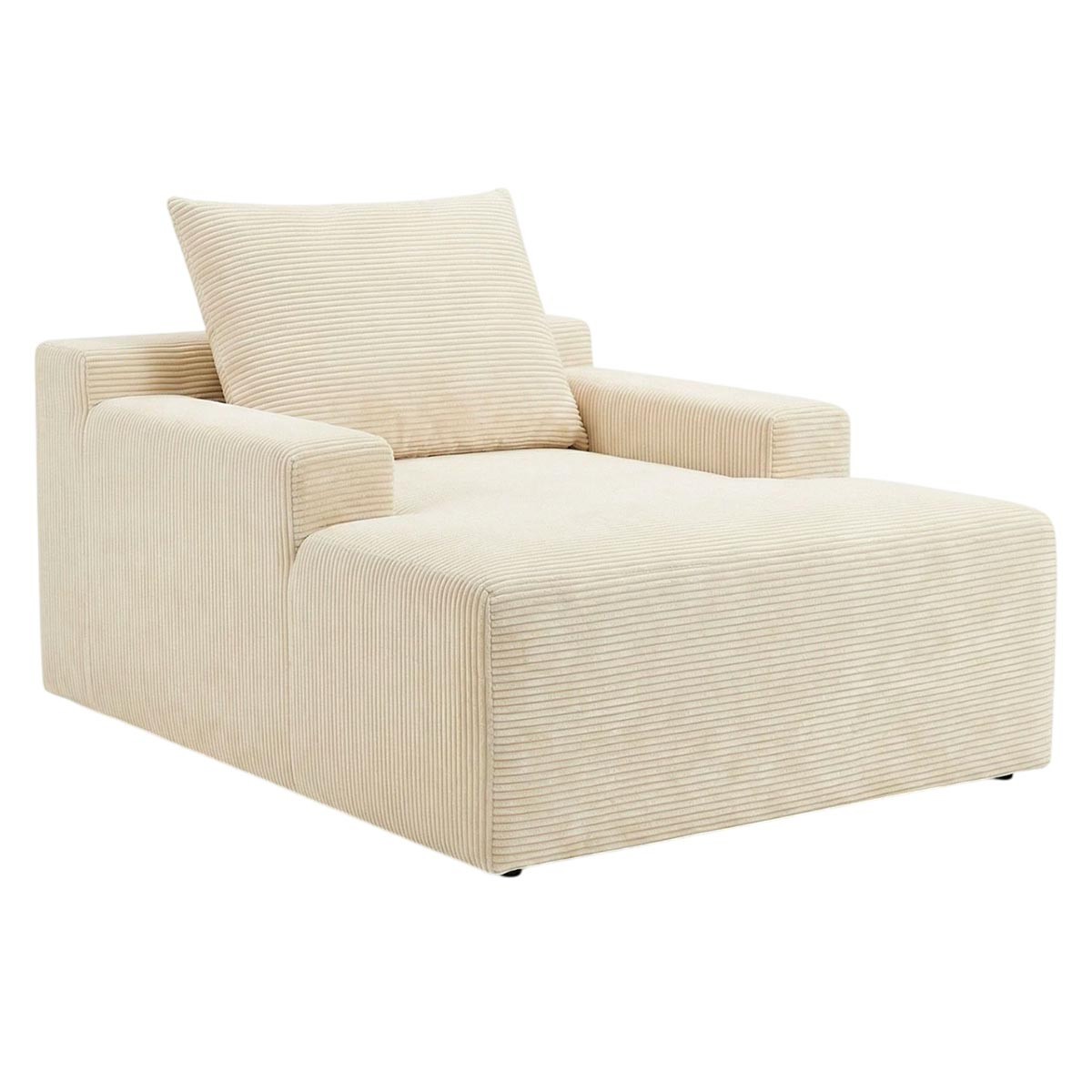 Fauteuil Lounge Velours Beige Méridienne 148cm pour Coin Lecture Cosy