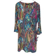 Tommy Hilfiger Women's Round Neck Printed Paisley Bell Sleeve Shift Dress 10 NWT