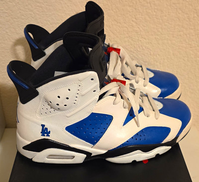 Custom Jordan Air Jordan 6 Retro High Top Basketball Sneakers White/Blue/Black