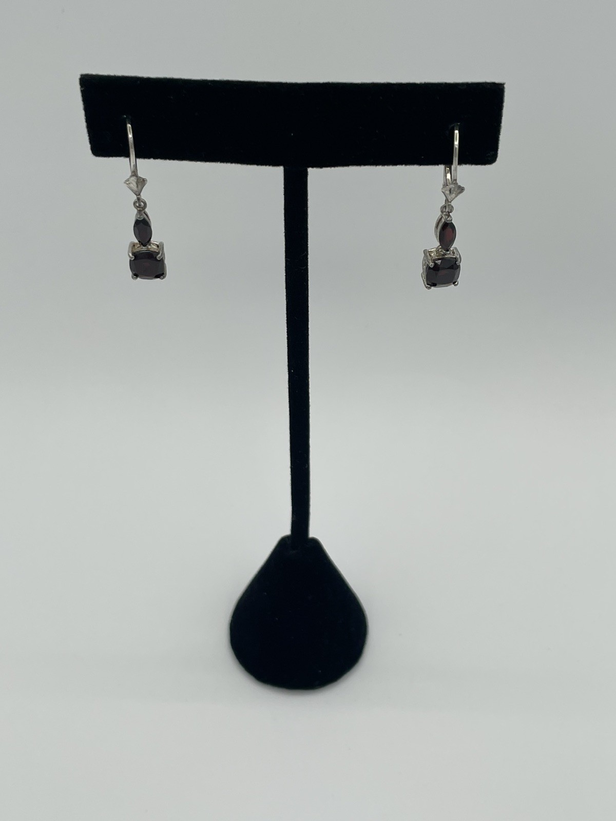 Leverback 925 Sterling Silver Simulated Garnet Do… - image 3