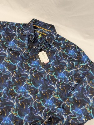Luchiano Visconti Black Mens Shirt Blue Sz Small NWT $120 Cotton Spandex NEW