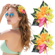 Hawaiian Flower Hair Clips for Women - 2 PCS Artificial Tropical Orchid Hairp...