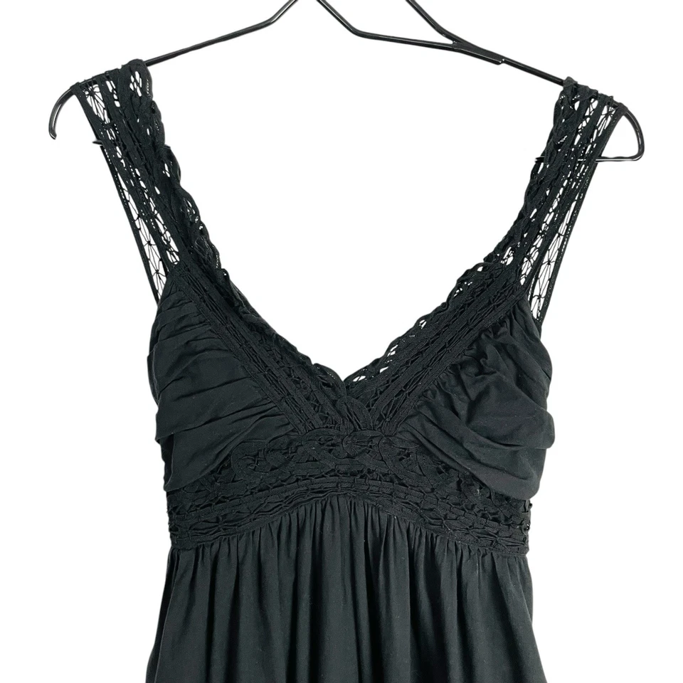 Wishes Wishes Wishes Maxi Dress Size L Black V-Neck Babydoll Crochet Sundress - Image 3 of 4