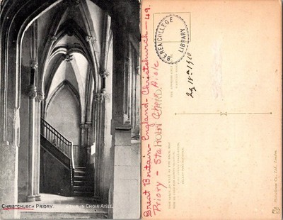 Christchurch Priory Stair In Choir Aisle Postcard Great Britain England Unposted