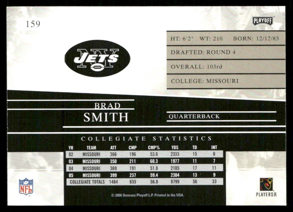 2006 Playoff Prestige Brad Smith RC #159 - Image 2 of 2