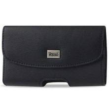 Reiko Full Leather Black Large Belt Clip Cell Phone Pouch fits Thick Case
